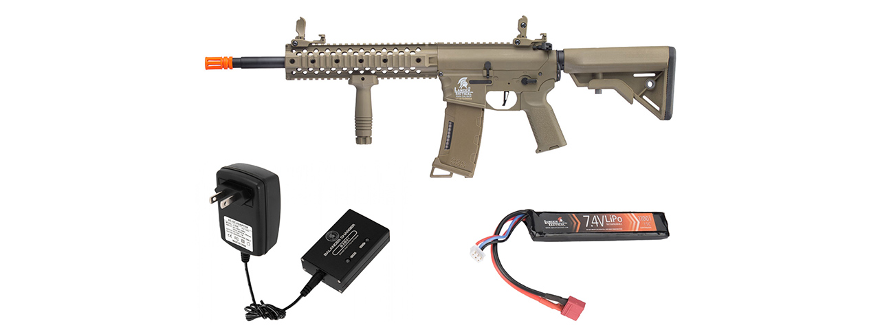 Lancer Tactical Gen 3 10" M4 Evo RIS Airsoft AEG w/ Battery/Charger Bundle - (Tan) - Click Image to Close