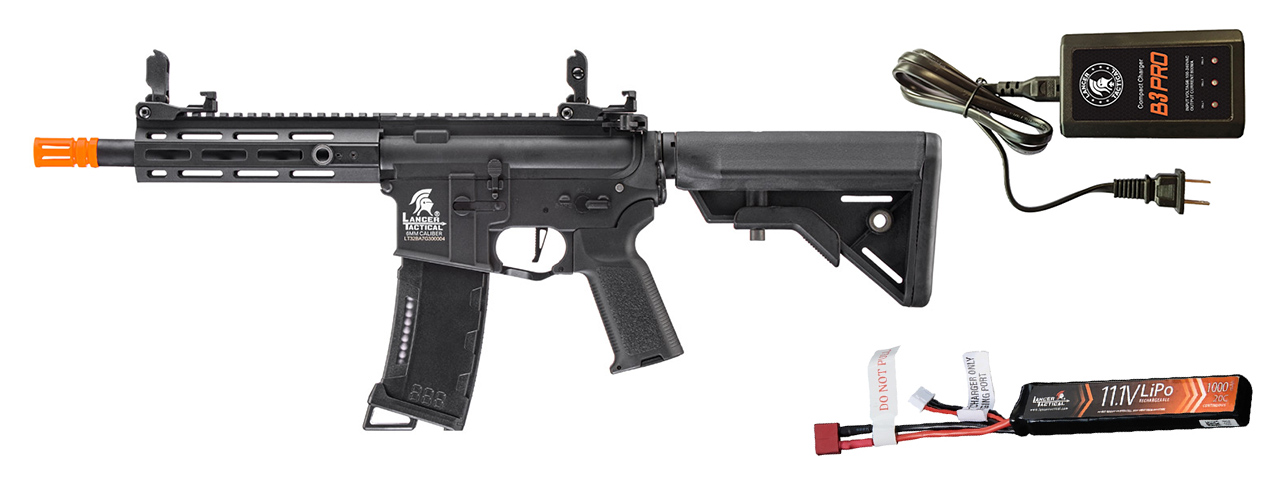 Lancer Tactical Gen 3 Hellion M-LOK 7" Airsoft M4 AEG w/ Battery/Charger Bundle - (Black) - Click Image to Close