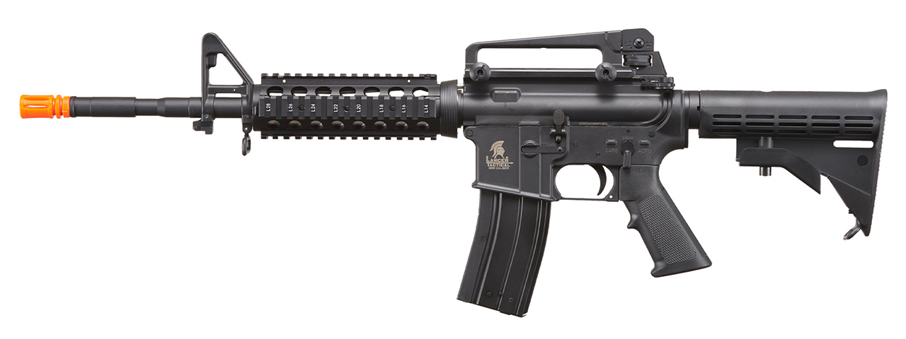 Lancer Tactical Airsoft M4A1 RIS Full Metal Gas Rifle Blowback - (Black) - Click Image to Close