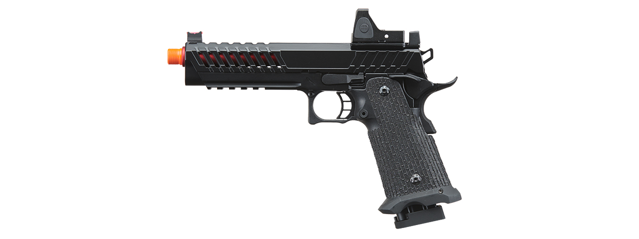 Lancer Tactical Knightshade Hi-Capa Gas Blowback Airsoft Pistol w/ Reflex Red Dot Sight - (Red) - Click Image to Close