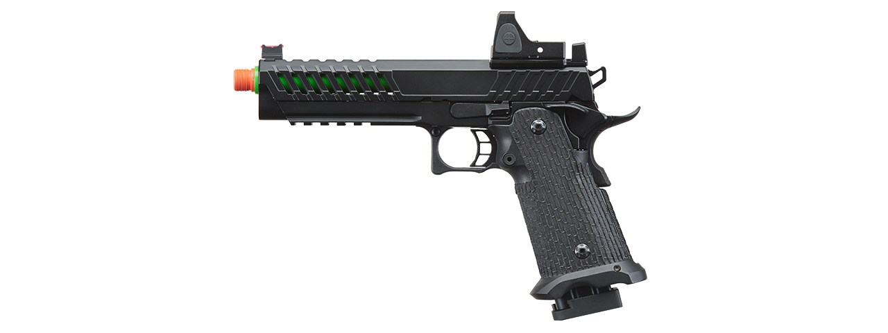 Lancer Tactical Knightshade Hi-Capa Gas Blowback Airsoft Pistol w/ Reflex Red Dot Sight - (Green) - Click Image to Close