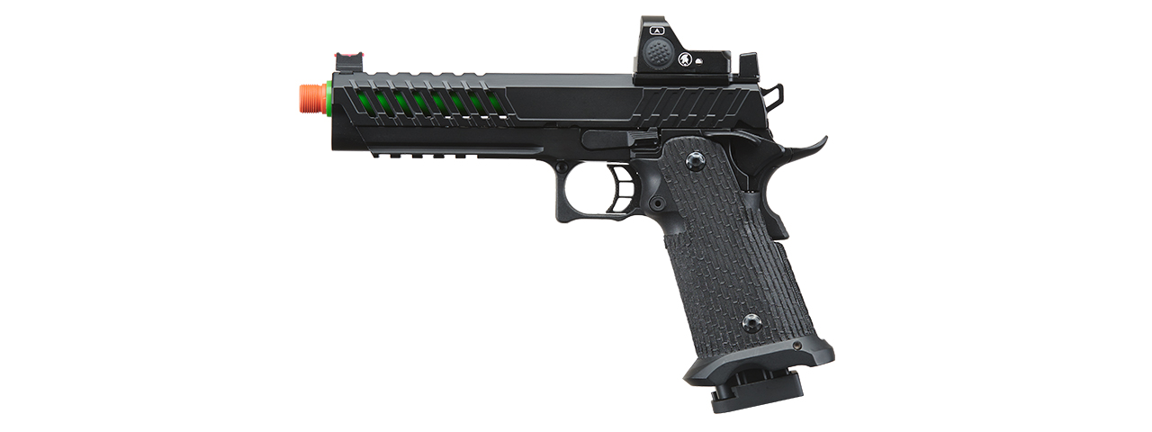 Lancer Tactical Knightshade Hi-Capa Gas Blowback Airsoft Pistol w/ Red Dot Sight - (Green) - Click Image to Close