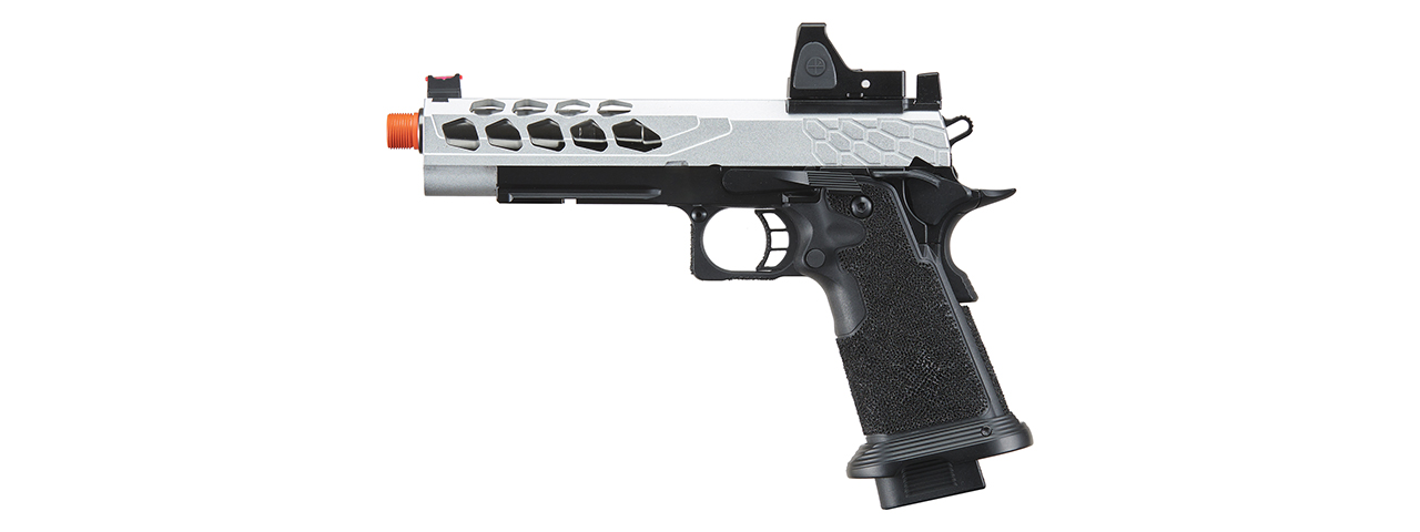 Lancer Tactical Stryk Hi-Capa 5.1 Gas Blowback Airsoft Pistol w/ Reflex Red Dot Sight - (Black & Silver) - Click Image to Close