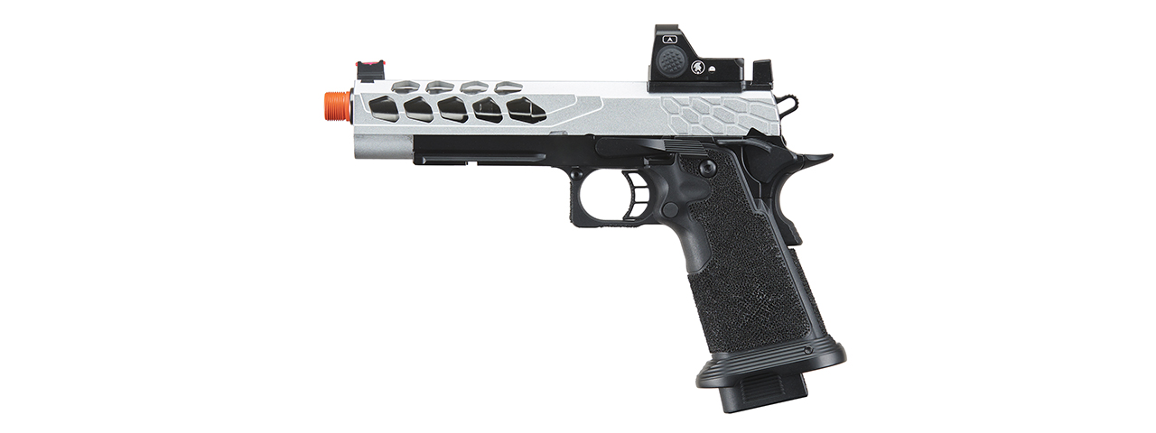 Lancer Tactical Stryk Hi-Capa 5.1 Gas Blowback Airsoft Pistol w/ Red Dot Sight - (Black & Silver) - Click Image to Close