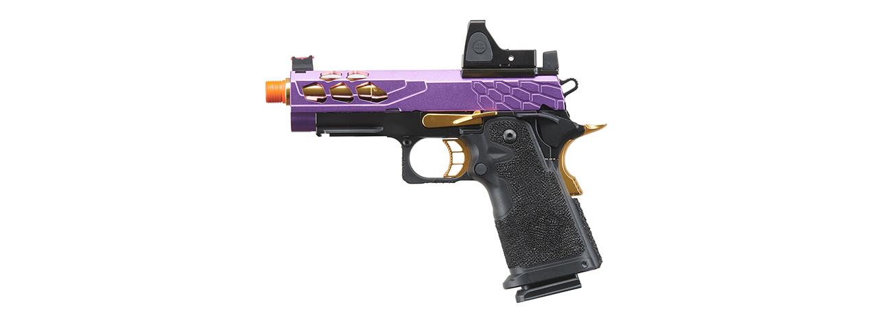 Lancer Tactical Stryk Hi-Capa 4.3 Gas Blowback Airsoft Pistol w/ Reflex Red Dot Sight - (Black, Purple, & Gold) - Click Image to Close