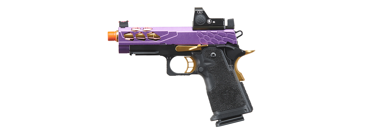 Lancer Tactical Stryk Hi-Capa 4.3 Gas Blowback Airsoft Pistol w/ Red Dot Sight (Black, Purple, Gold) - Click Image to Close