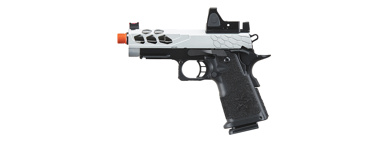 Lancer Tactical Stryk Hi-Capa 4.3 Gas Blowback Airsoft Pistol w/ Reflex Red Dot Sight - (Black & Silver) - Click Image to Close