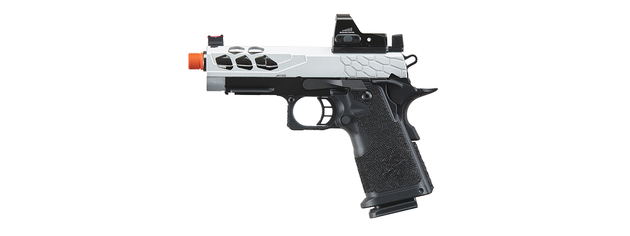 Lancer Tactical Stryk Hi-Capa 4.3 Gas Blowback Airsoft Pistol w/ Micro Red Dot Sight (Black & Silver) - Click Image to Close