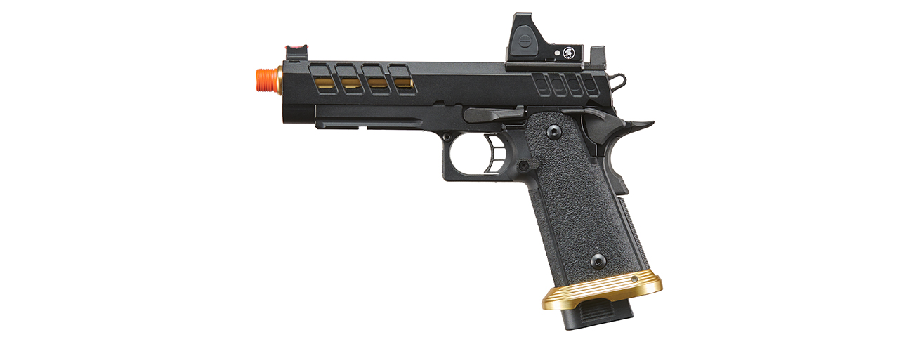 Lancer Tactical Heracles Hi-Capa Gas Blowback Airsoft Pistol - (Black/Gold w/ Reflex Dot) - Click Image to Close