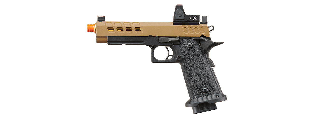 Lancer Tactical Heracles Hi-Capa Gas Blowback Airsoft Pistol - (Tan/Black w/ Reflex Dot) - Click Image to Close