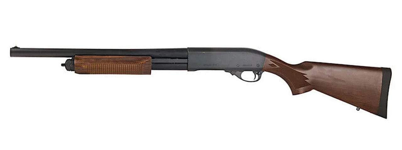 Tokyo Marui M870 Wood Stock Type Airsoft Shotgun - (Black & Wood) - Click Image to Close