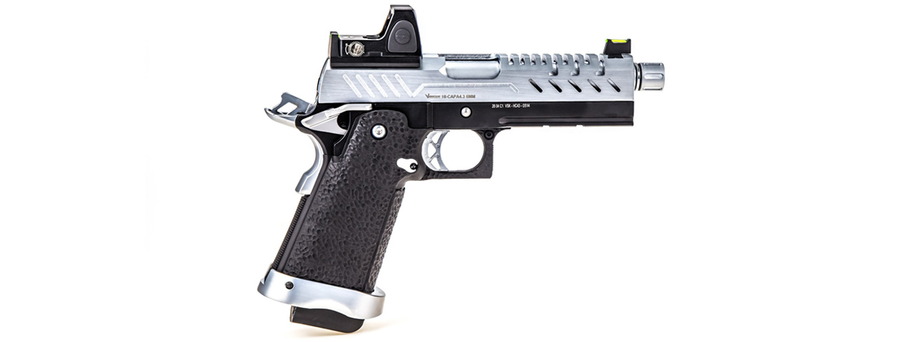 Vorsk Hi-Capa 4.3 GBB Pistol w/ Red Dot Sight - (Black/Chrome) - Click Image to Close