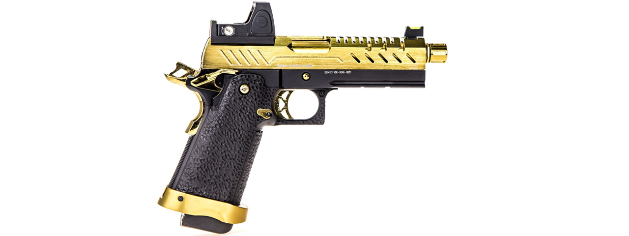 Vorsk Hi-Capa 4.3 GBB Pistol w/ Red Dot Sight - (Black/Gold) - Click Image to Close