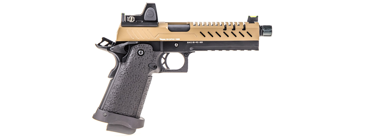 Vorsk Hi-Capa 5.1 GBB Pistol w/ Red Dot Sight - (Black/Tan) - Click Image to Close