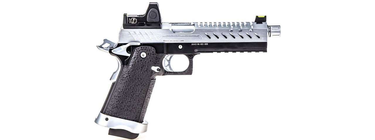 Vorsk Hi-Capa 5.1 GBB Pistol w/ Red Dot Sight - (Black/Chrome) - Click Image to Close