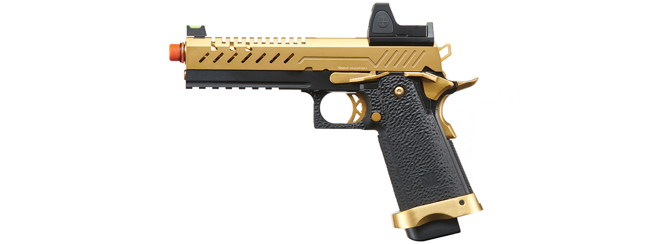 Vorsk Hi-Capa 5.1 GBB Pistol w/ Red Dot Sight - (Black/Gold) - Click Image to Close