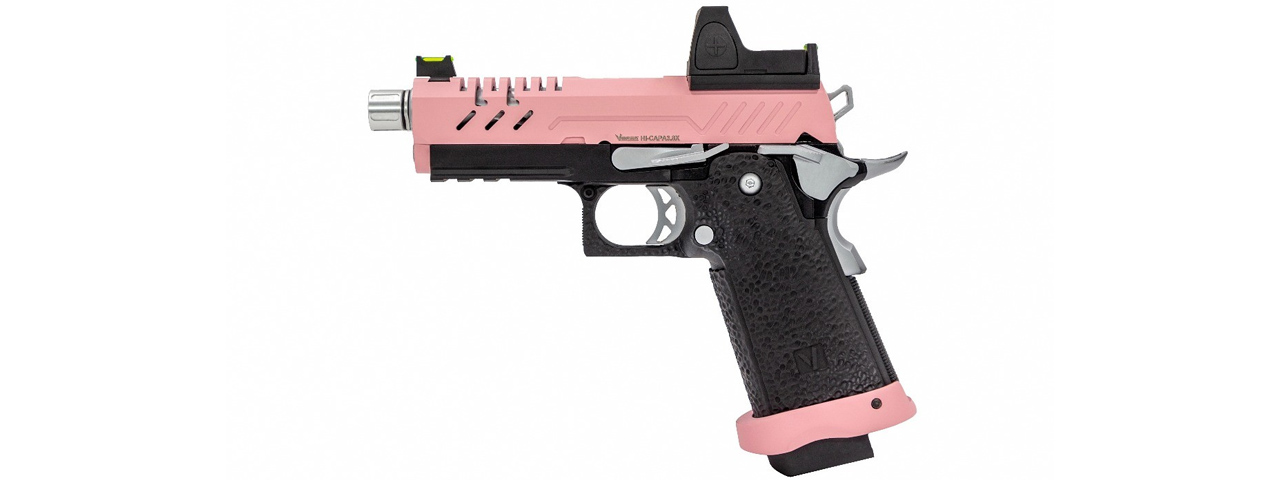 Vorsk Hi-Capa 3.8 Pro GBB Pistol w/ Red Dot Sight - (Pink/Black) - Click Image to Close