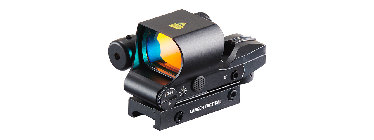 Lancer Tactical Picatinny 4 Reticle Red Dot Reflex Sight w/ Green Laser - (Black) - Click Image to Close