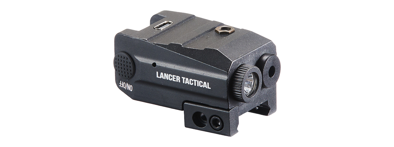 Lancer Tactical Low Profile Picatinny Flashlight w/ Red Laser - (Black) - Click Image to Close