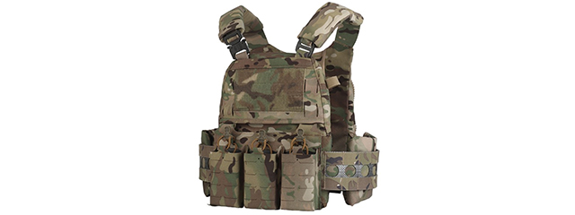 Plate Carrier Tactical Vest w/ Mag Pouches - (Camo)