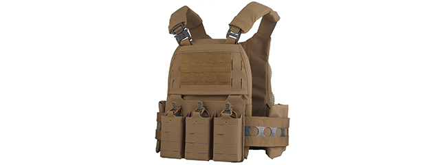 Plate Carrier Tactical Vest w/ Mag Pouches - (Tan)