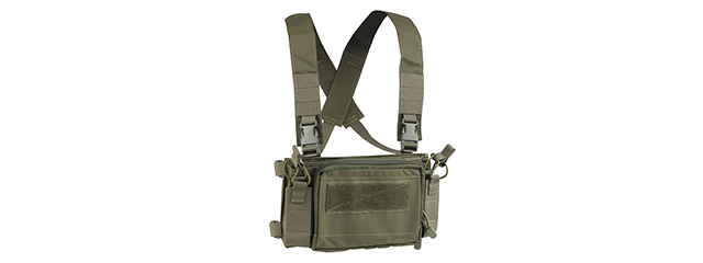 Tactical Vest Triple 5.56 Mag Front w/ Double 9MM Mag Side Pouches Airsoft Kit - (OD Green)