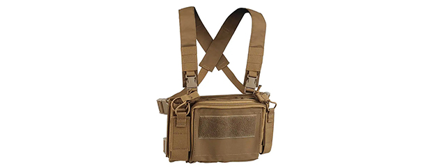 Tactical Vest Triple 5.56 Mag Front w/ Double 9MM Mag Side Pouches Airsoft Kit - (Tan)