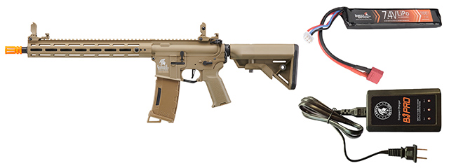 Lancer Tactical Gen 3 Hellion M-LOK 13" Airsoft M4 AEG w/ Battery/Charger Bundle - (Tan)