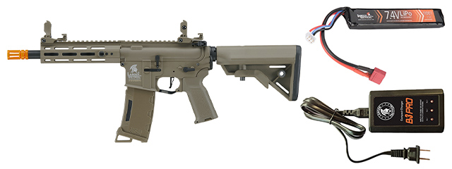 Lancer Tactical Gen 3 Hellion M-LOK 7" Airsoft M4 AEG w/ Battery/Charger Bundle - (Tan)