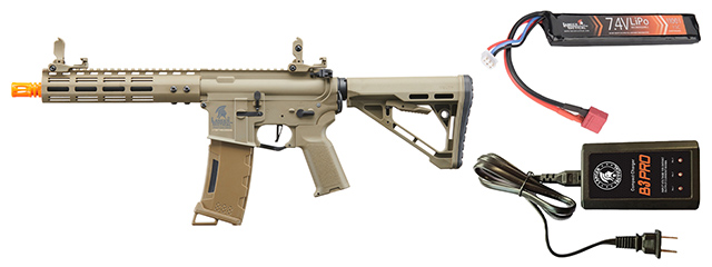 Lancer Tactical Gen 3 Archon 9" M-LOK M4 Airsoft Rifle w/ Delta Stock w/ Battery/Charger Bundle - (Tan)