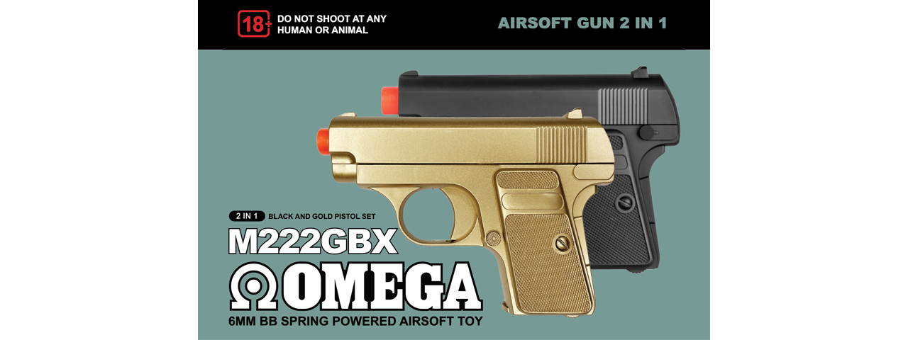 Omega Dual Spring Powered Airsoft Pistols (Color: Black & Gold)