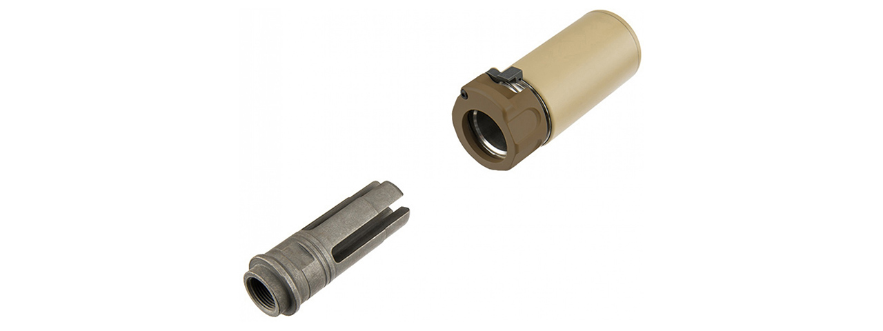 ATLAS CUSTOM WORKS FULL METAL SOCOM QD BARREL EXTENSION W/ FLASH HIDER [MINI] (TAN)