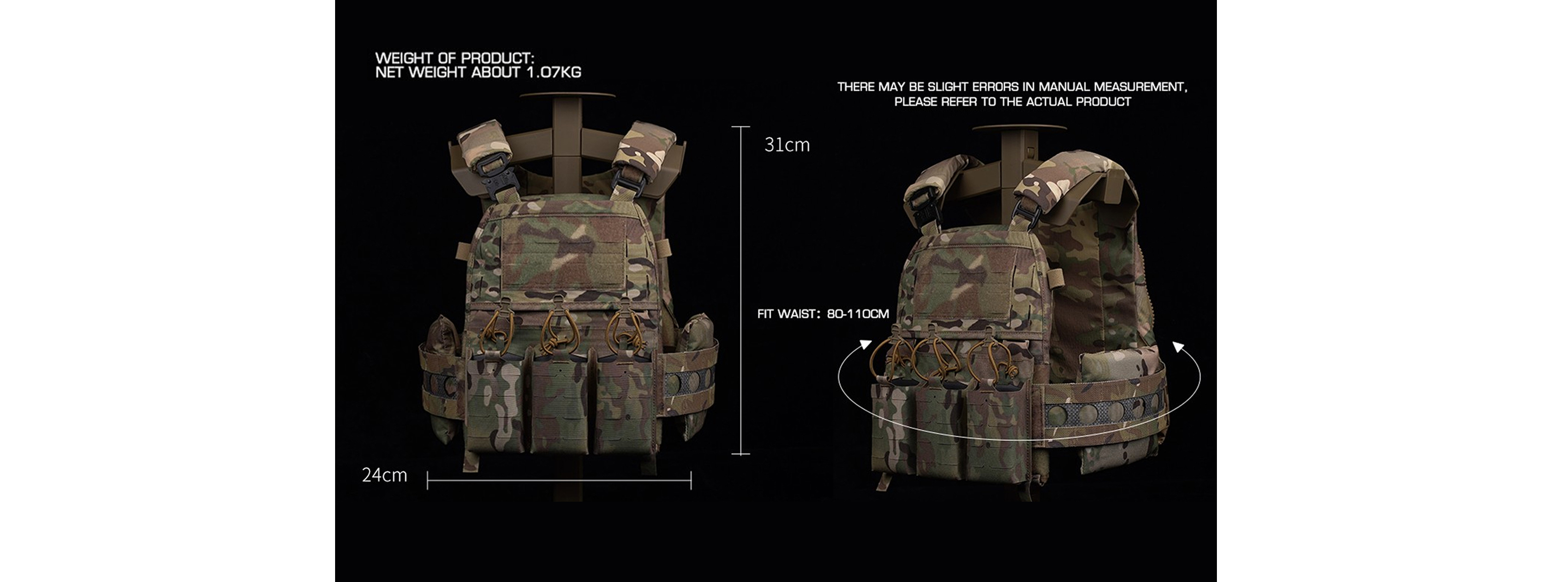 Plate Carrier Tactical Vest w/ Mag Pouches - (Camo)