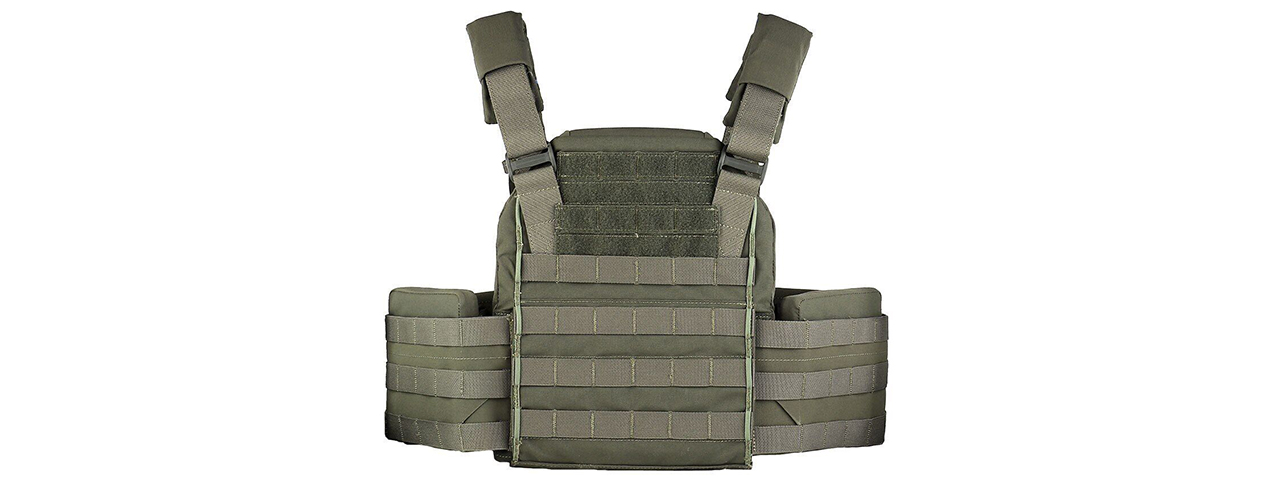 Tactical Chest Plate Carrier with Triple MOLLE Magazine Hunting Vest Front and Airsoft Gear Back Bag - (OD Green)