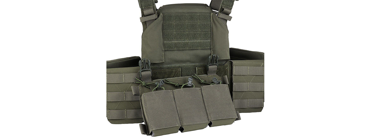 Tactical Chest Plate Carrier with Triple MOLLE Magazine Hunting Vest Front and Airsoft Gear Back Bag - (OD Green)