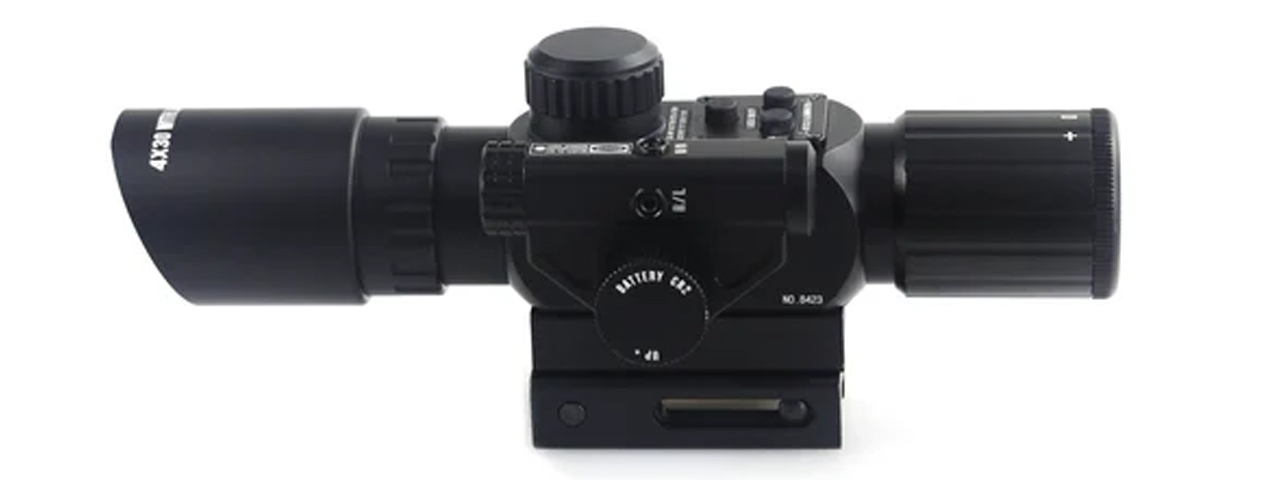 Lancer Tactical 4x30IR Short Red Dot Scope Equipped With Red Laser Mechanism Fits 11mm/20mm Rails - (Black)