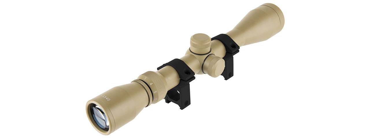 Lancer Tactical 3 - 9 X 40 Rifle Scope w/ Rings (Tan)