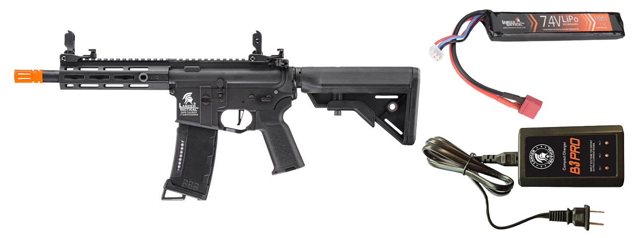 Lancer Tactical Gen 3 Hellion M-LOK 7" Airsoft M4 AEG w/ Battery/Charger Bundle - (Black)