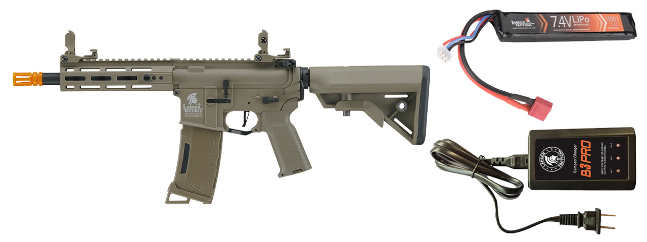 Lancer Tactical Gen 3 Hellion M-LOK 7" Airsoft M4 AEG w/ Battery/Charger Bundle - (Tan)