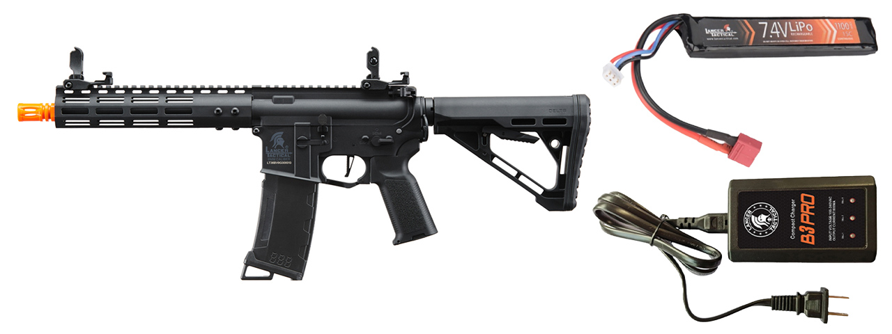 Lancer Tactical Gen 3 Archon 9" M-LOK M4 Airsoft Rifle w/ Delta Stock w/ Battery/Charger Bundle - (Black)