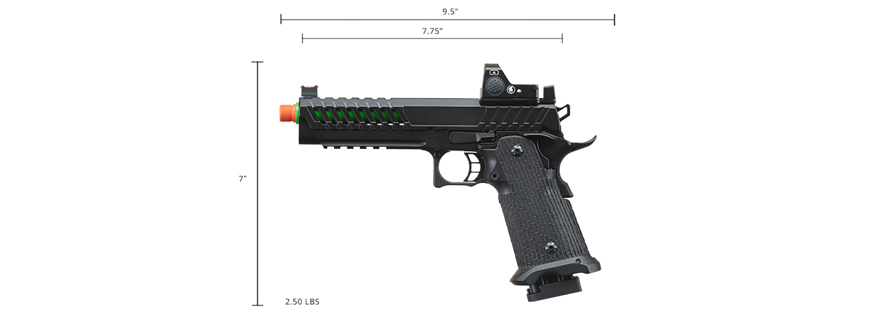 Lancer Tactical Knightshade Hi-Capa Gas Blowback Airsoft Pistol w/ Red Dot Sight - (Green)