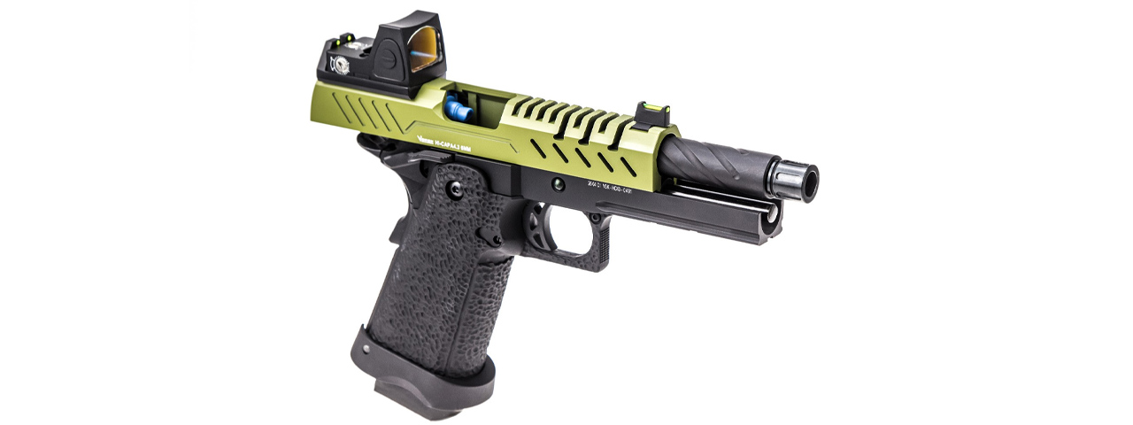 Vorsk Hi-Capa 4.3 GBB Pistol w/ Red Dot Sight - (Black/Green)