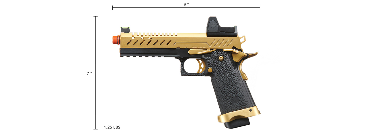 Vorsk Hi-Capa 5.1 GBB Pistol w/ Red Dot Sight - (Black/Gold)