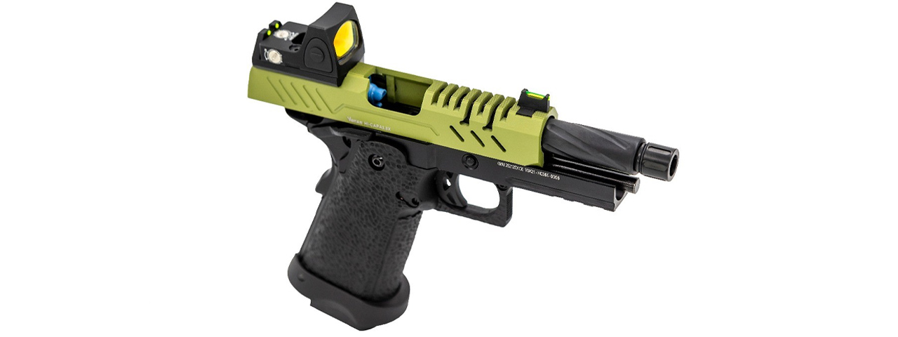 Vorsk Hi-Capa 3.8 Pro GBB Pistol w/ Red Dot Sight - (Green/Black)