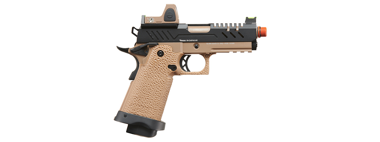 Vorsk Hi-Capa 3.8 Pro GBB Pistol w/ Red Dot Sight - (Black/Tan)