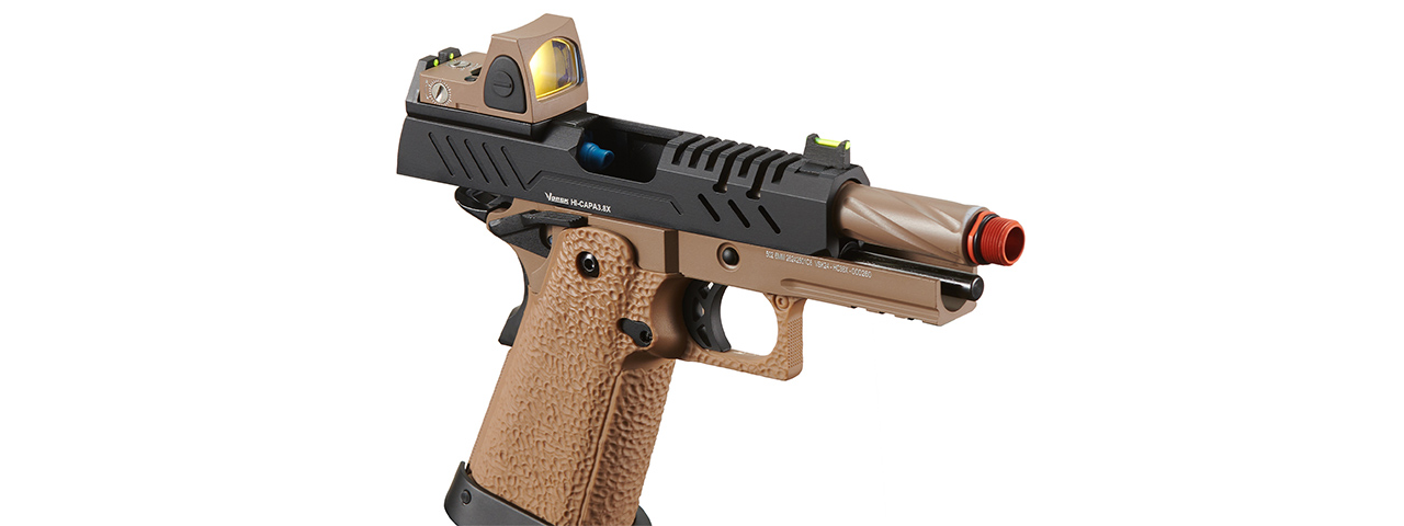 Vorsk Hi-Capa 3.8 Pro GBB Pistol w/ Red Dot Sight - (Black/Tan)